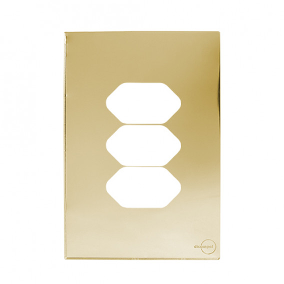 Placa p/ 3 Tomadas 4x2 - Novara Glass Dourado Placa p/ 3 Tomadas 4x2 - Novara Glass Dourado